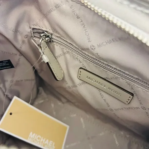 Michael Kors Purse Avril Small Leather Satchel Crossbody Bag Silver